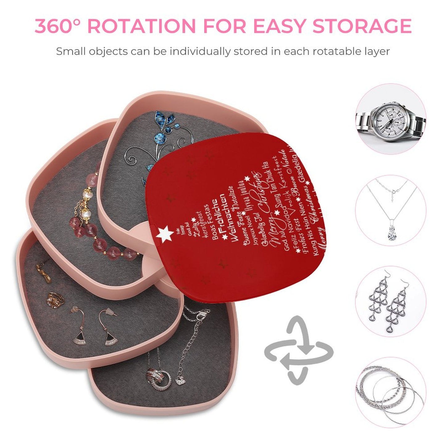 【見せる収納】写真で飾る4段回転式アクセサリーケース｜オリジナルタワー型ジュエリーボックス