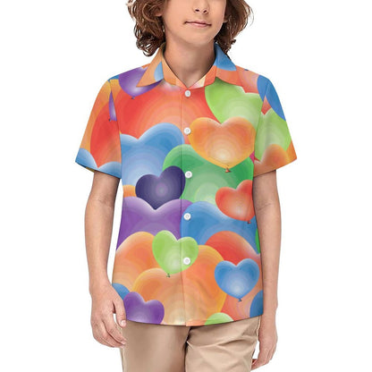 Children's Short Sleeved Shirt Color Heart Pattern