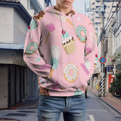 立ち上がるダブルフード | フレンチテリー総柄パーカー (S-6XL) | 立体シルエット