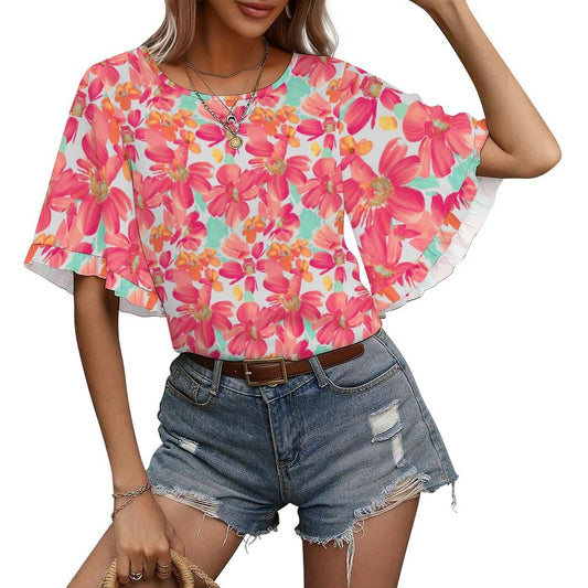 フリル袖Tシャツ（熱転写カスタムプリント対応）