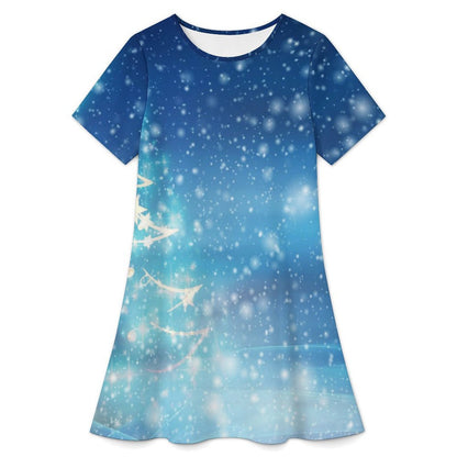 Short-sleeved Dress Christmas Tree, Starlight, Stars, Winter