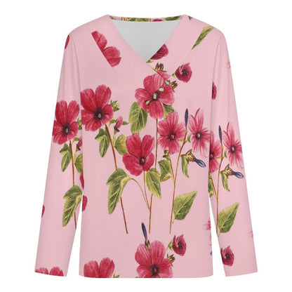 V-neck Button-up Top Flowers