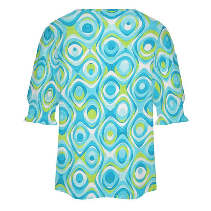 Sleeveless T-shirt with A Cut-out Design Aqua Blue, Swirling, Abstract