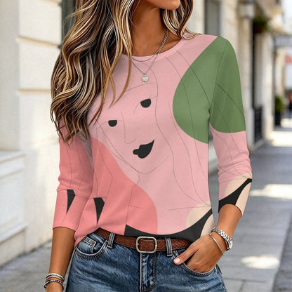 Round Neck Long Sleeved T-shirt Line Design, Girl