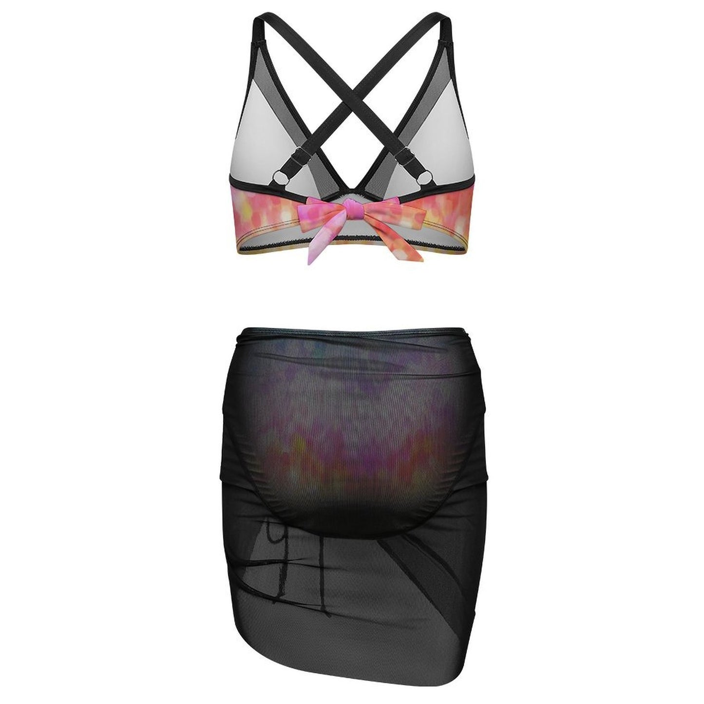 Netted Swim Skirt And Swimsuit Set Rainbow