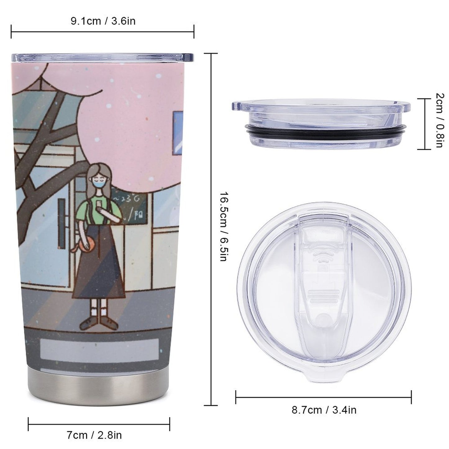 車用トラベルマグ 600ml 全周印刷 | カップホルダー対応 漏れない水筒