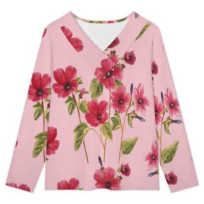 V-neck Button-up Top Flowers