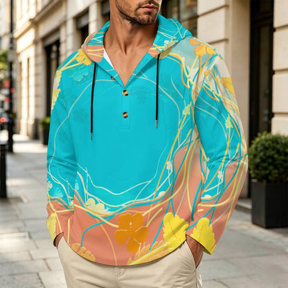 Button Hooded Sweatshirt Colored Plants, Leaves