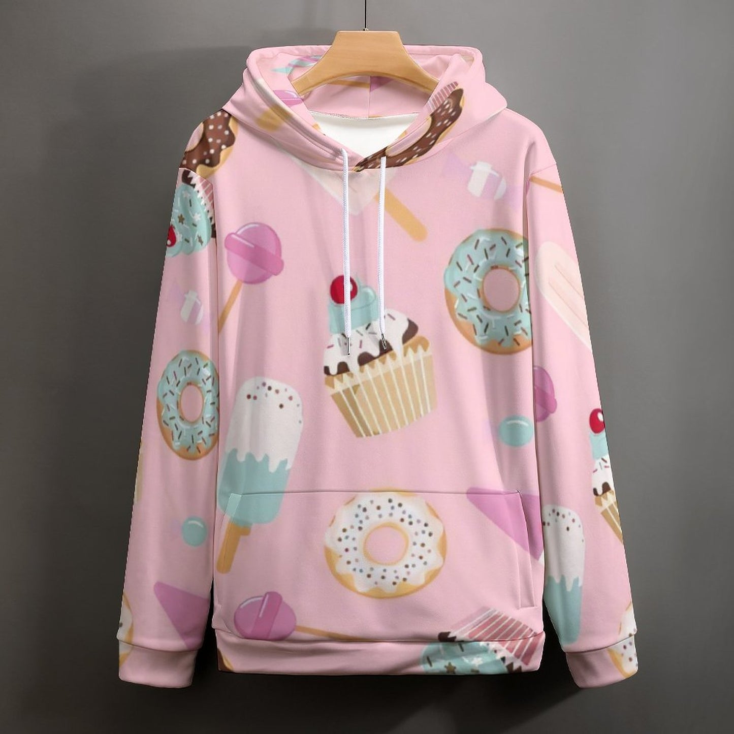 立ち上がるダブルフード | フレンチテリー総柄パーカー (S-6XL) | 立体シルエット