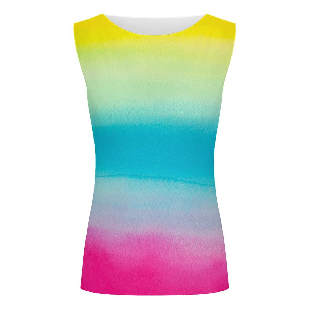 Sexy Mesh Sleeveless T-shirt Yellow & Blue & Pink Watercolor