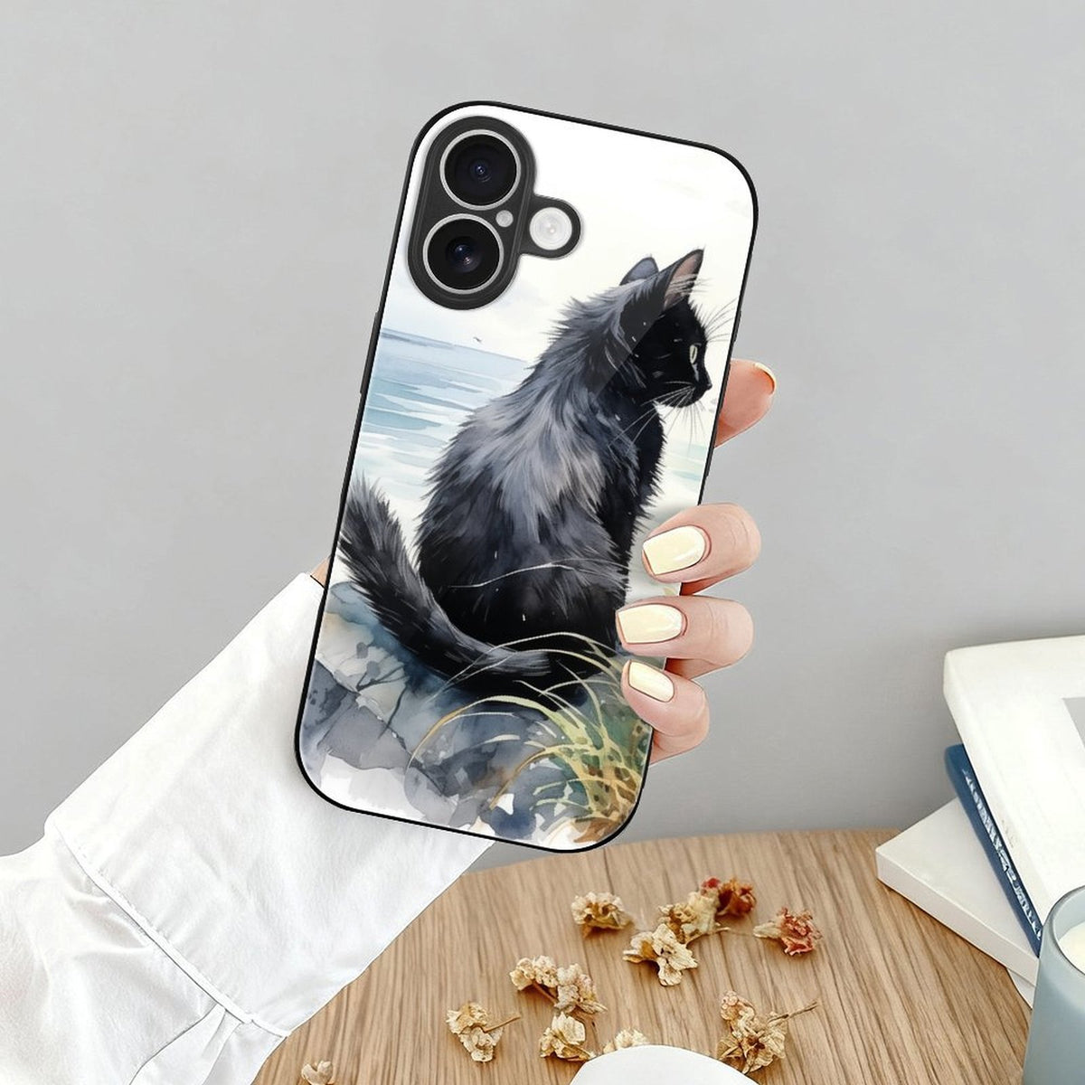 Mobile Phone Case for Apple IPhone 18 Black Cat, Back, Watercolor, Natural Style IPhone 18