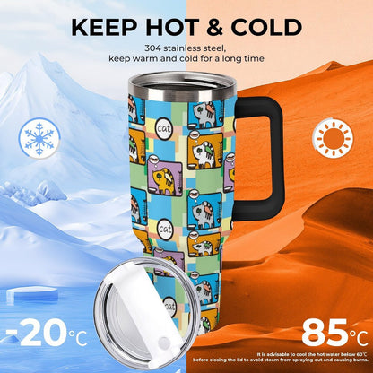 40oz 大容量 真空断熱タンブラー ストロー＆ハンドル付き（オリジナルUVプリント）