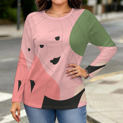 Round Neck Long Sleeved T-shirt Line Design, Girl