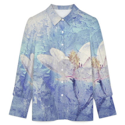 Cape Sleeve Long Sleeve Shirt Oil Painting, Purple, Flowers