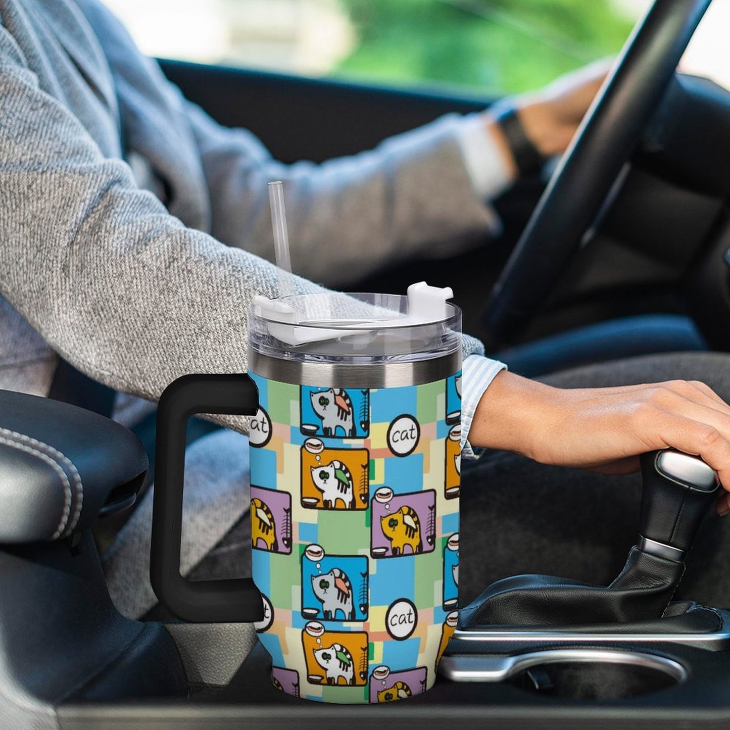 40oz 大容量 真空断熱タンブラー ストロー＆ハンドル付き（オリジナルUVプリント）