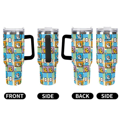 40oz 大容量 真空断熱タンブラー ストロー＆ハンドル付き（オリジナルUVプリント）