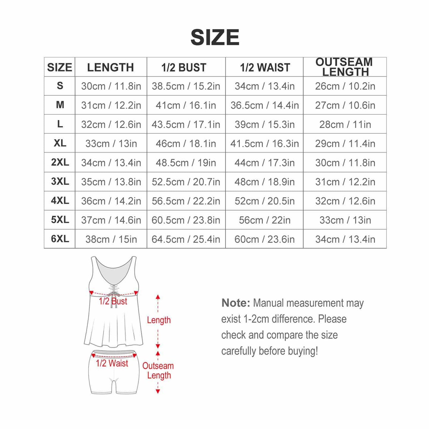 タンキニ 水着 2点セット | 体型カバー ショートパンツ付 大きいサイズ S-6XL
