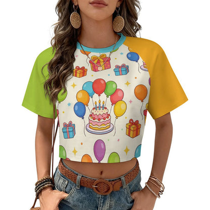 カスタムプリント対応クロップド丈半袖Tシャツ（配色袖デザイン）
