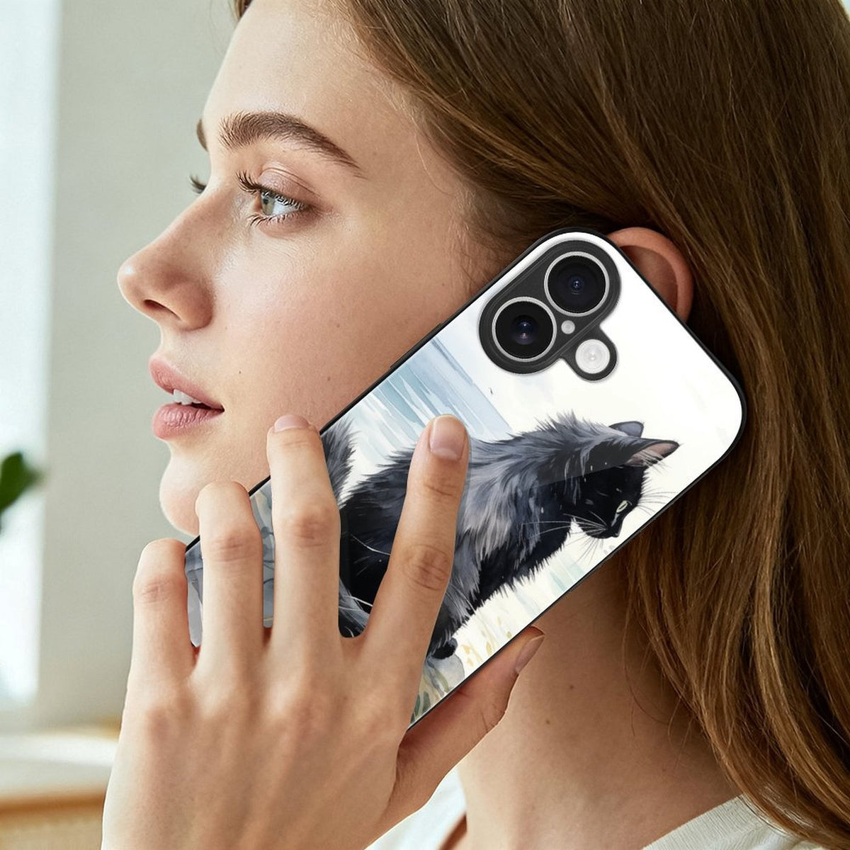 Mobile Phone Case for Apple IPhone 18 Black Cat, Back, Watercolor, Natural Style IPhone 18