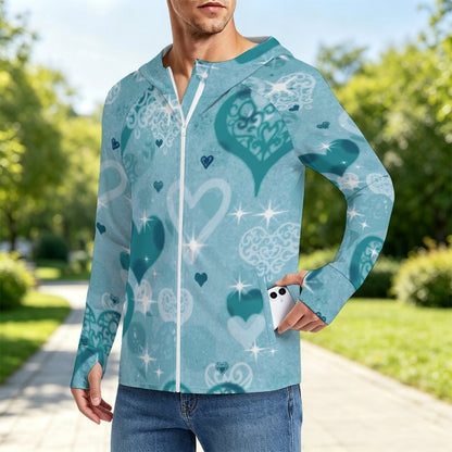 Sunscreen Hooded Long Sleeved Jacket Blue Heart