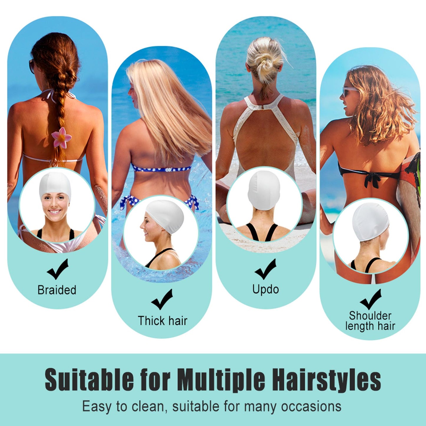 水泳帽 メッシュ素材なし | 布製 スイムキャップ おしゃれ | ロングヘア対応