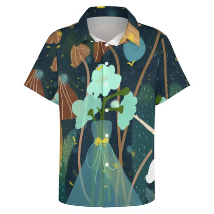 A Short Sleeved Shirt Forest, Mushroom, Girl, Cat