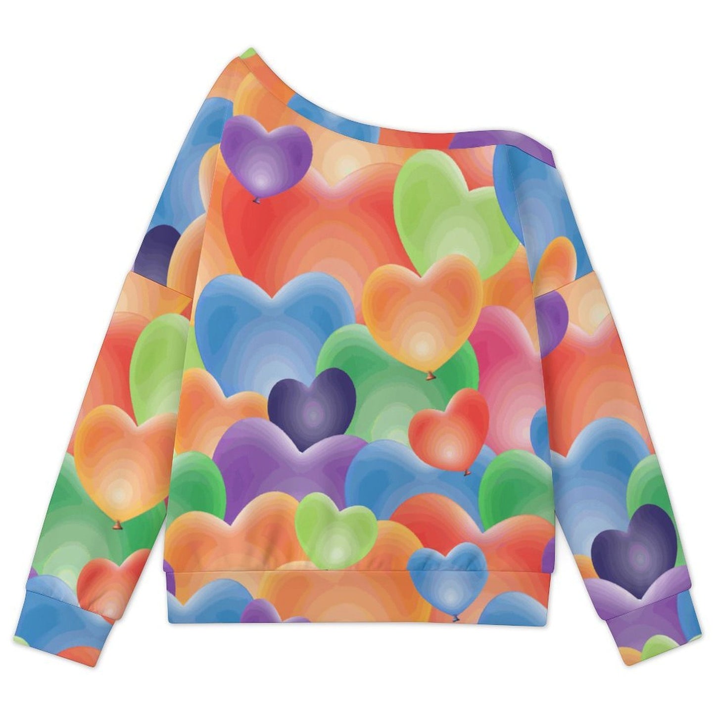 Off-shoulder Hoodie Color Heart Pattern