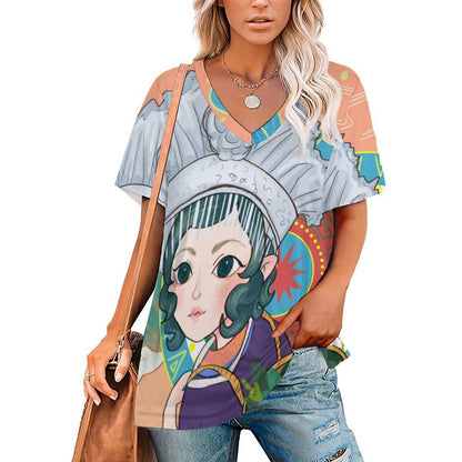 【カスタム印刷】アイスシルク VネックTシャツ｜オリジナルデザイン