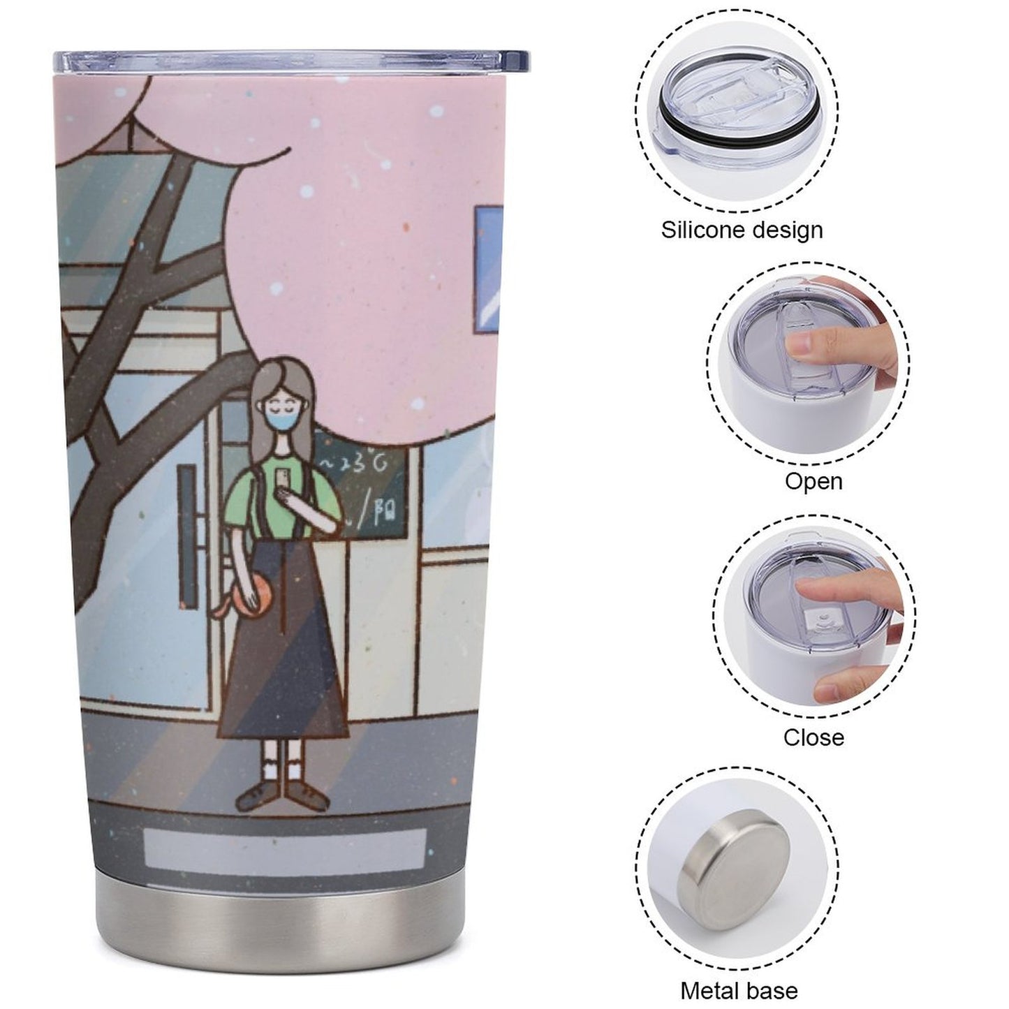 車用トラベルマグ 600ml 全周印刷 | カップホルダー対応 漏れない水筒